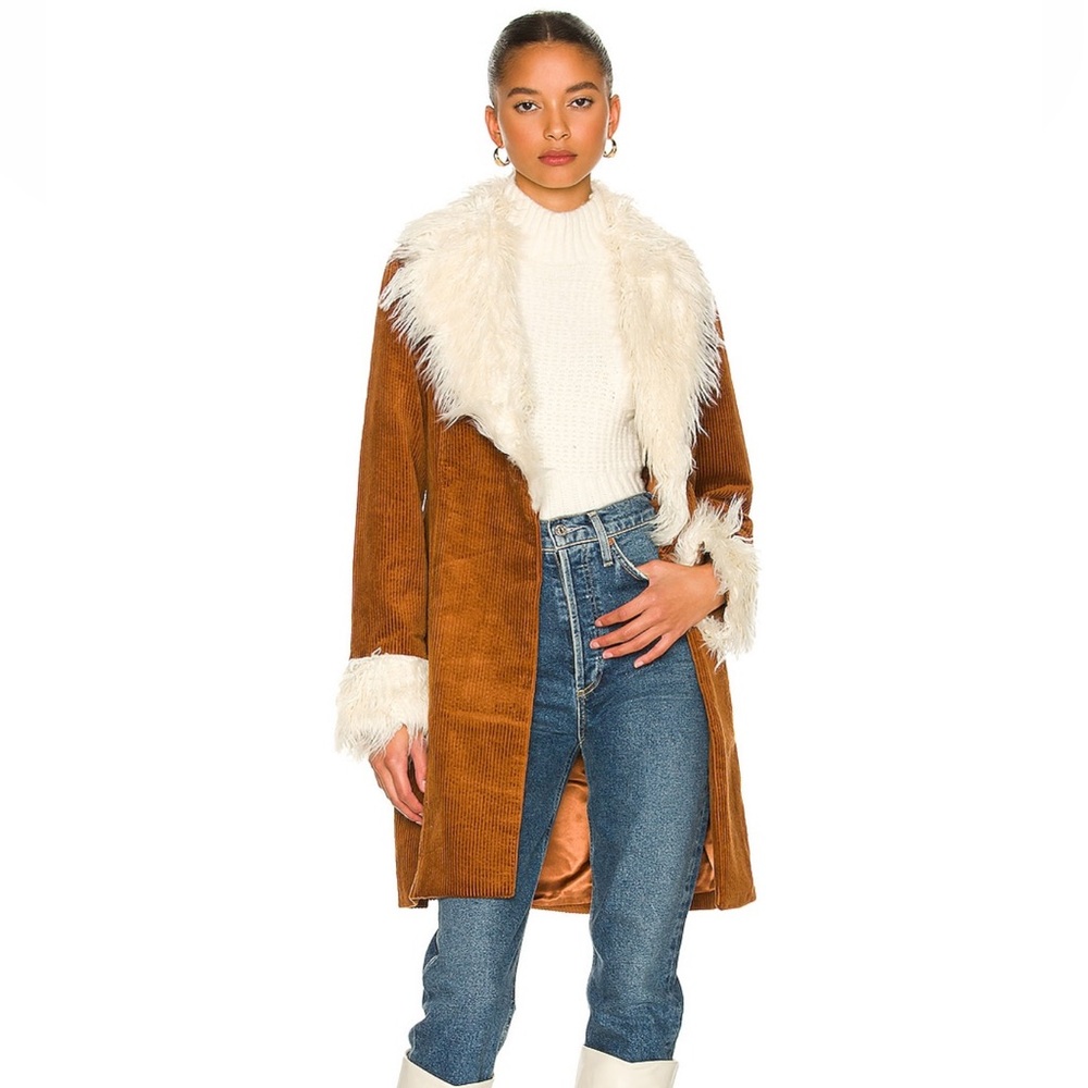 Penny Lane Brown and Cream Faux Fur Trimmed Coat